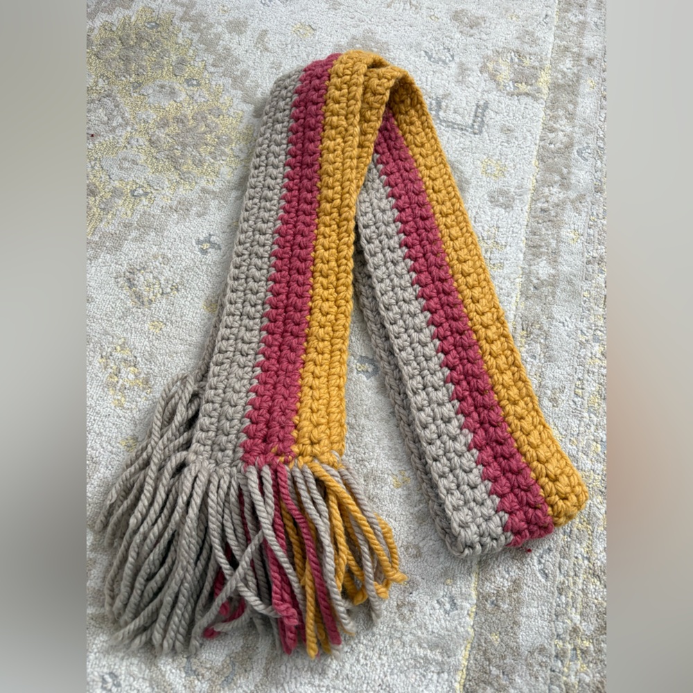 Hand Crochet Color Block Skinny Long Scarf - Picture 3 of 7